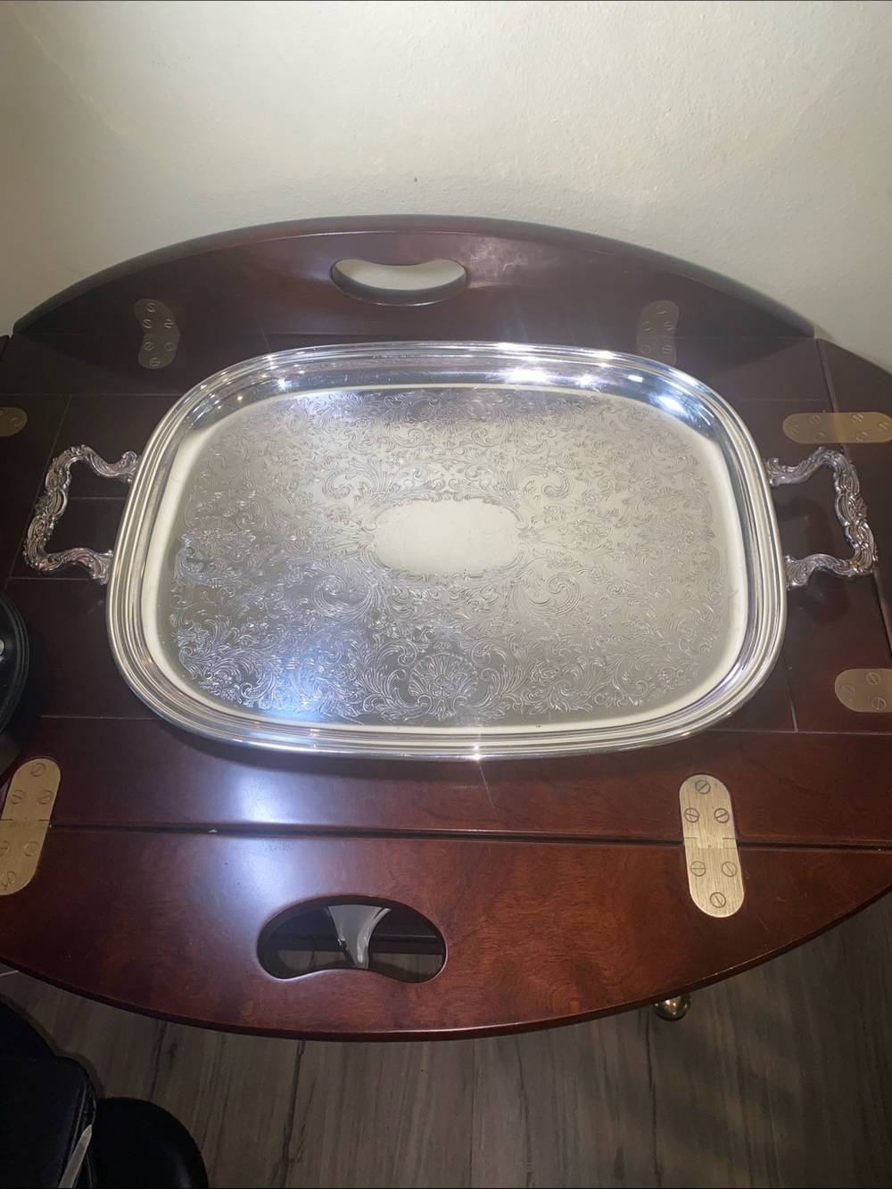 Vintage Silver Plate Serving Tray Butler’s Tray with handles